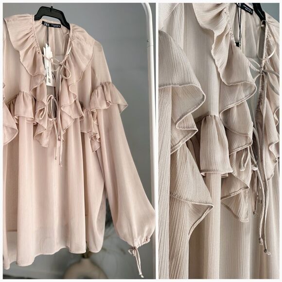 Zara Semi-Sheer Ruffles Blouse New - Picture 2 of 10